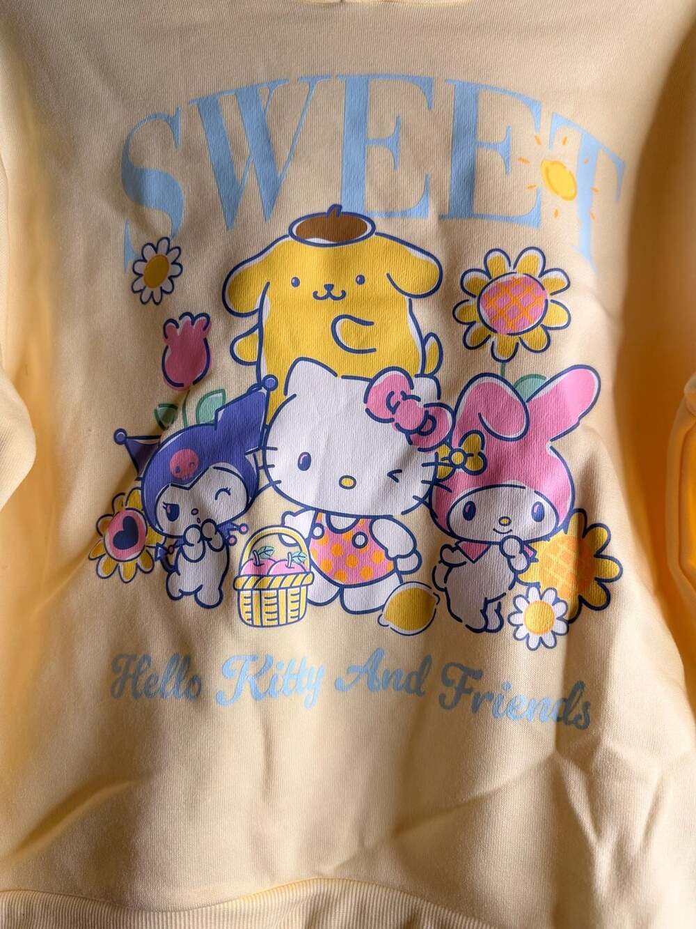 Sanrio Hello Kitty And Friends Hoodie Size L(10/12) Yellow Sweet Graphic